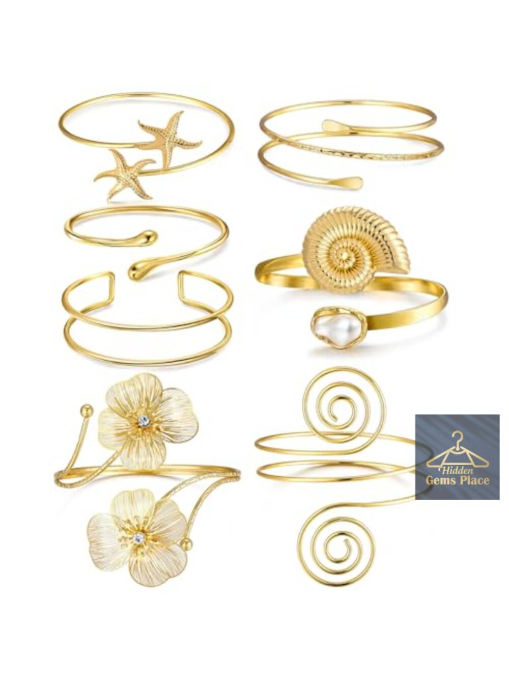 7PCS Gold Adjustable Arm Cuff Bracelet Set Stackable Jewelry